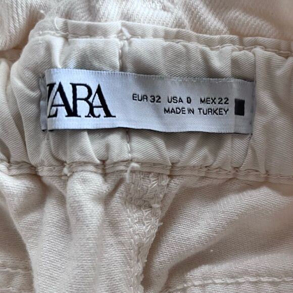 Zara Paperbag Waist Jeans Cream Color - Picture 6 of 7